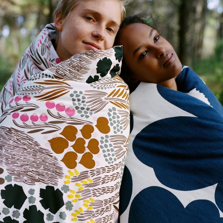 Funda nórdica Unikko algodón-lino 150x210 cm, blanco natural-azul oscuro Marimekko