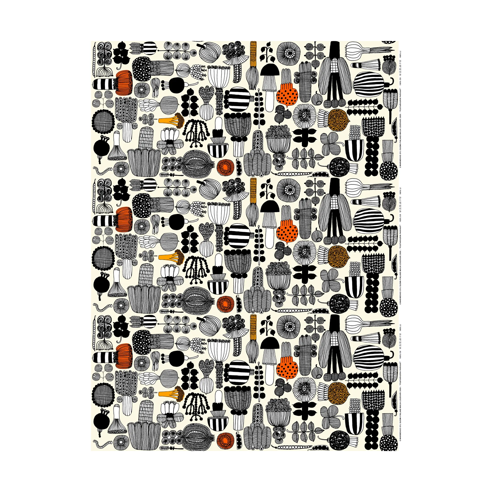 Hule Puutarhurin Parhaat, White-black-orange Marimekko