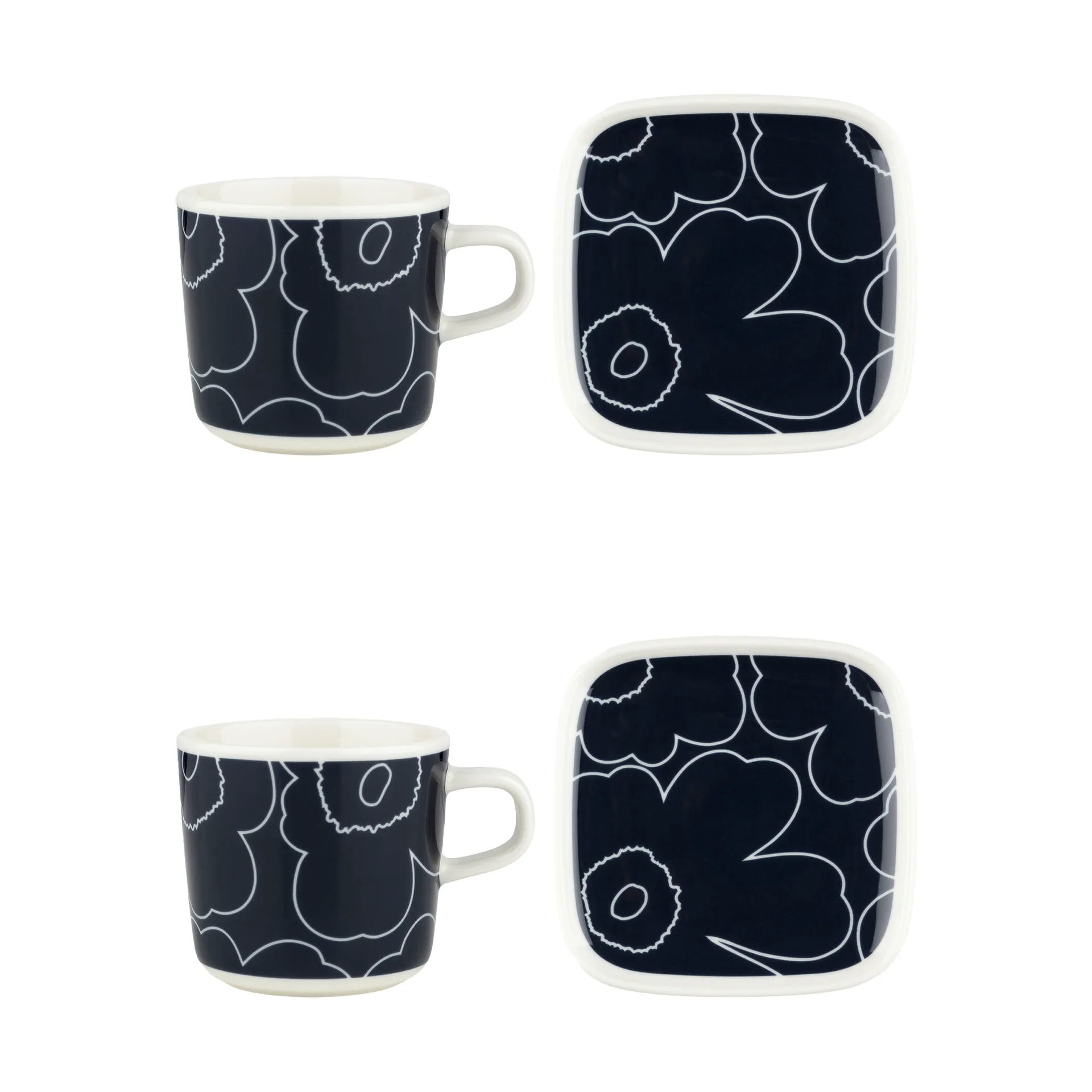 Juego de taza y plato Piirto Unikko 20 cl 4 piezas, White-dark blue Marimekko