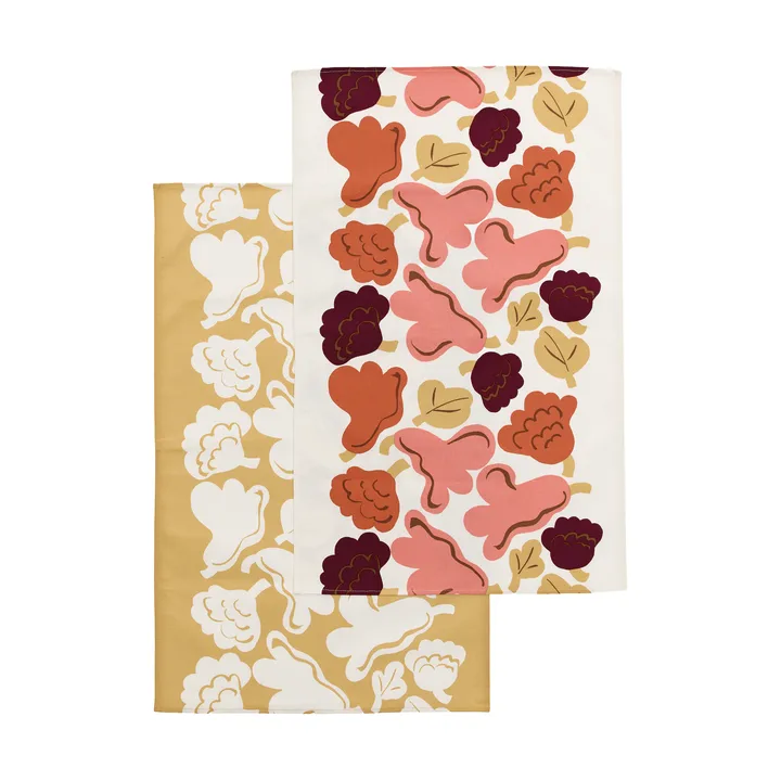 Kukasta Kukkaan paño de cocina - Off white-pink-terrac-ochre, 2 piezas - Marimekko