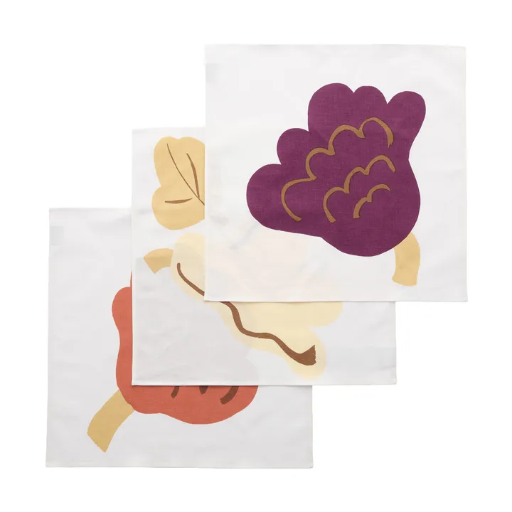 Kukasta Kukkaan servilleta de tela - White-plum-terrac-ochre, 3 unidades - Marimekko