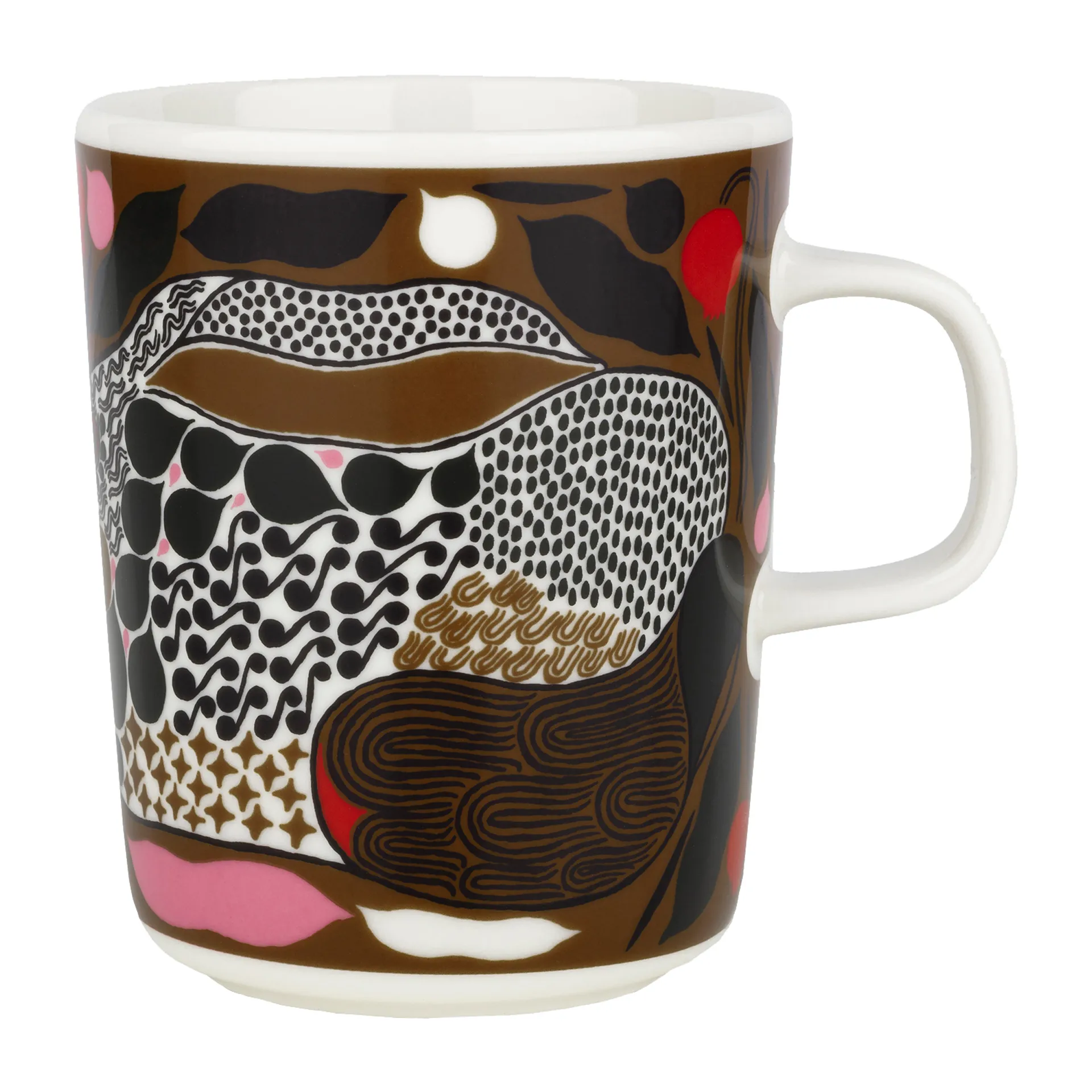 Mug Rusakko 25 cl, blanco-marrón-verde-rojo Marimekko