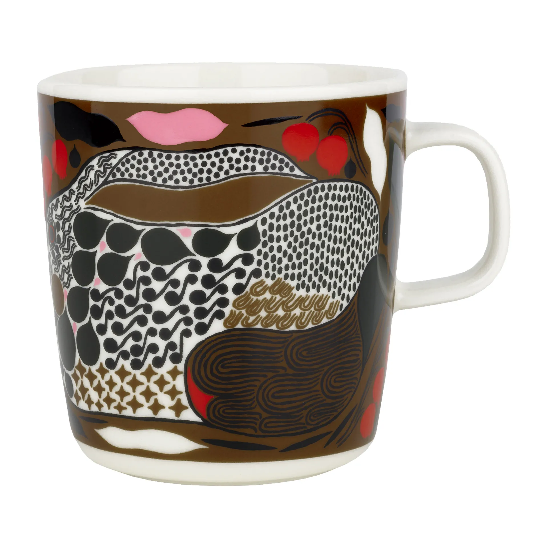 Mug Rusakko 40 cl, blanco-marrón-verde-rojo Marimekko