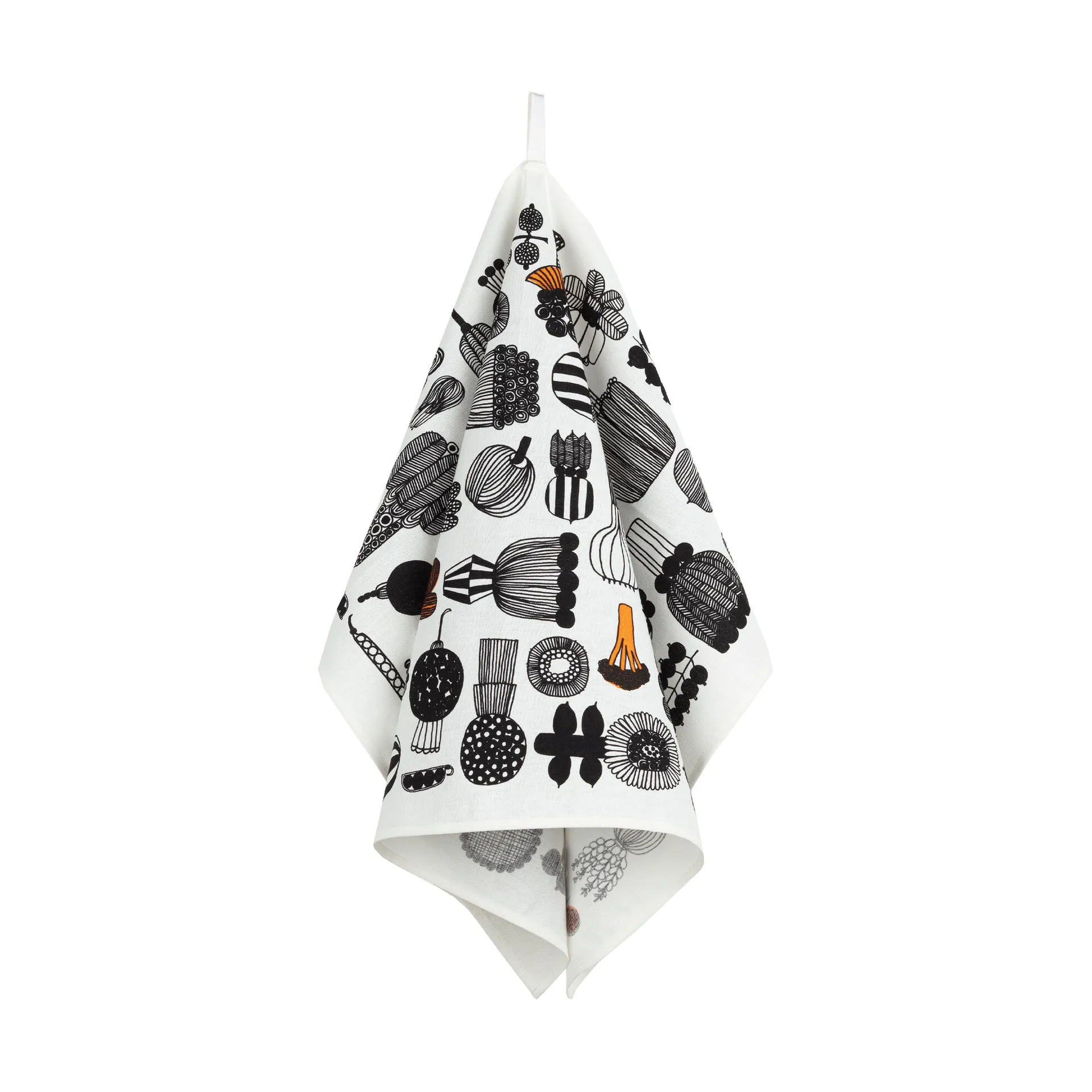 Paño de cocina Puutarhurin parhaat 47x70 cm, White-black-orange Marimekko