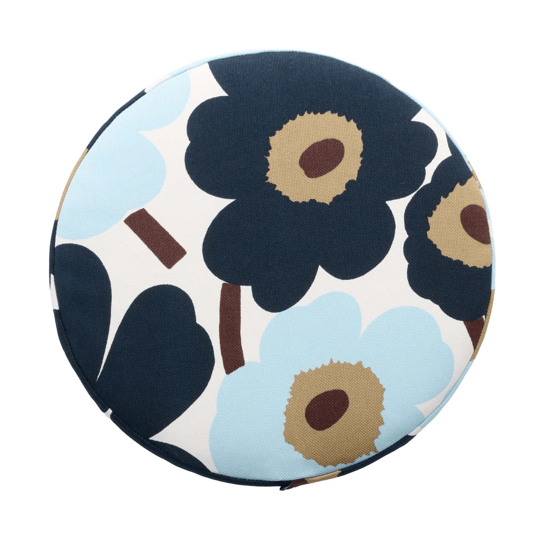 Pieni unikko cojín de asiento redondo, White-blueberry-cold blue-dark brown Marimekko