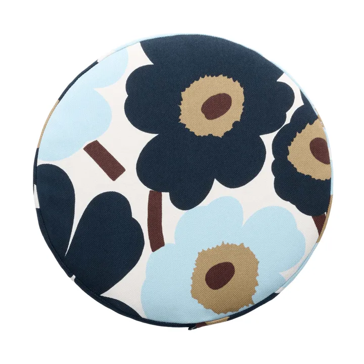 Pieni unikko cojín de asiento redondo - White-blueberry-cold blue-dark brown - Marimekko