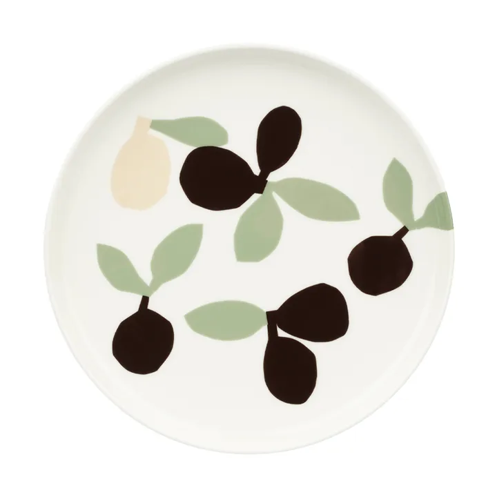 Plato de postre Omppo - Blanco, salvia, negro, marrón, lino, 20 cm - Marimekko