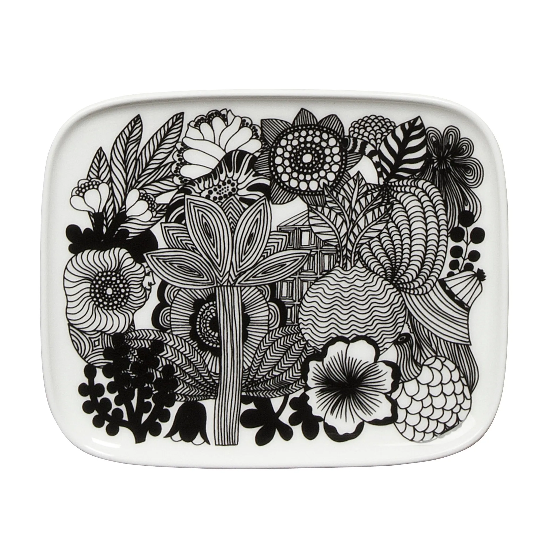 Plato Siirtolapuutarha 15x12 cm, negro-blanco (Finlandia 100 años) Marimekko