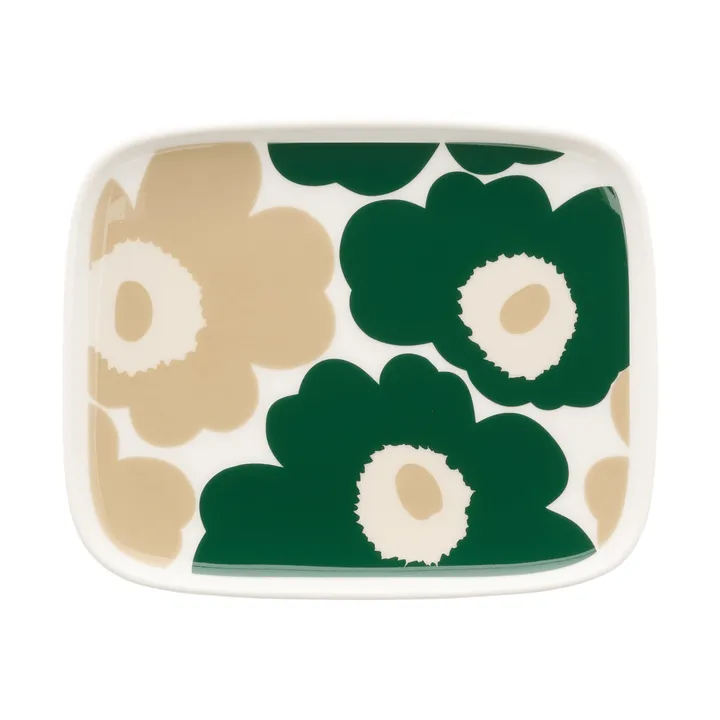 Plato Unikko 12x15 cm - White-dark green-beige-light sand - Marimekko