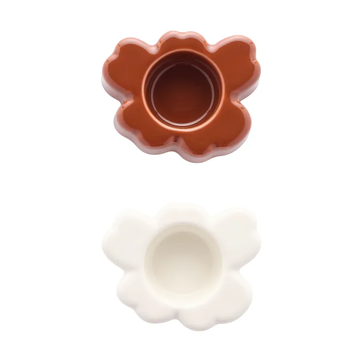 Portavelas Unikko 3x10 cm, 2 piezas - Blanco-castaño - Marimekko