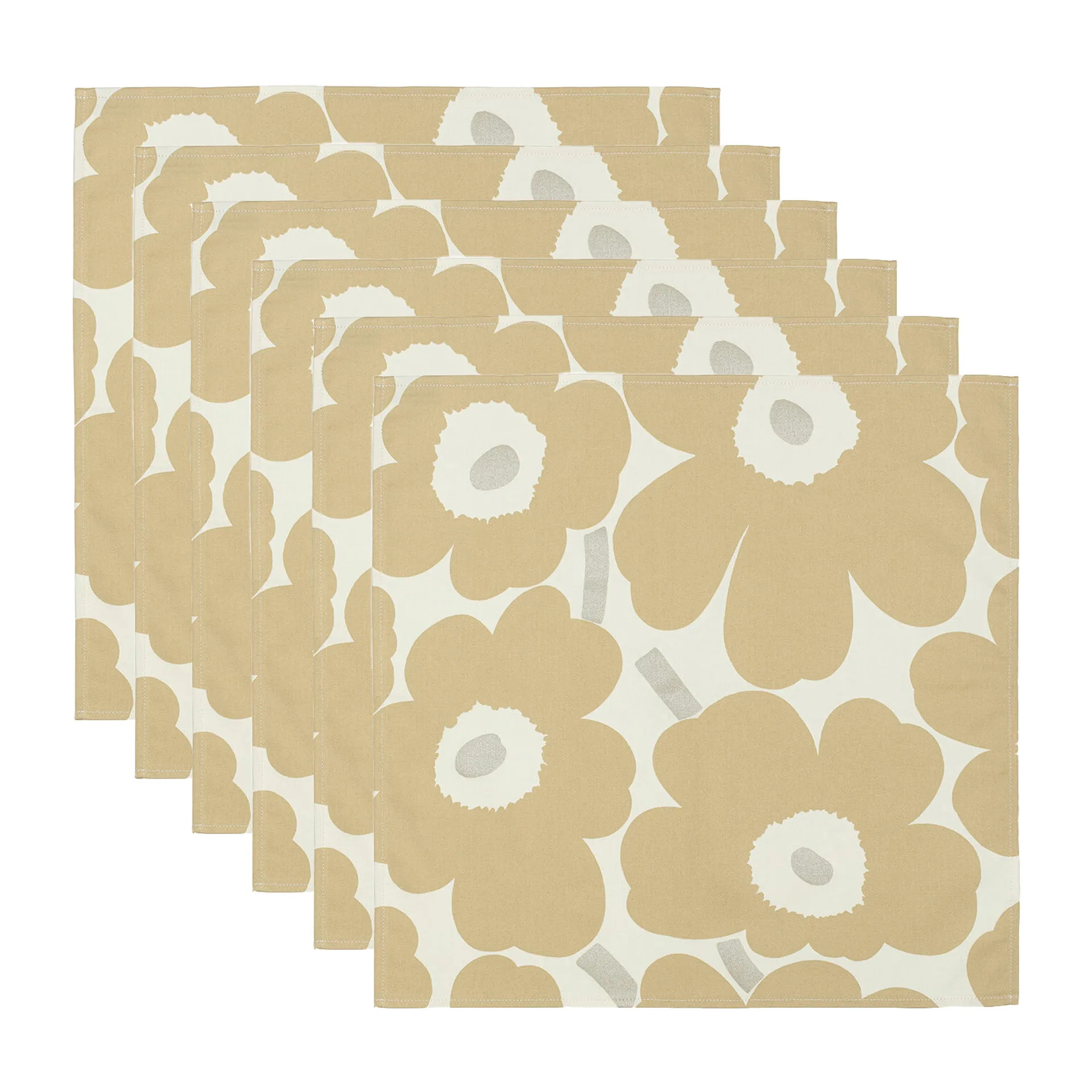 Servilletas Pieni Unikko 43x43 cm 6 unidades, Beige-plateado-blanco Marimekko