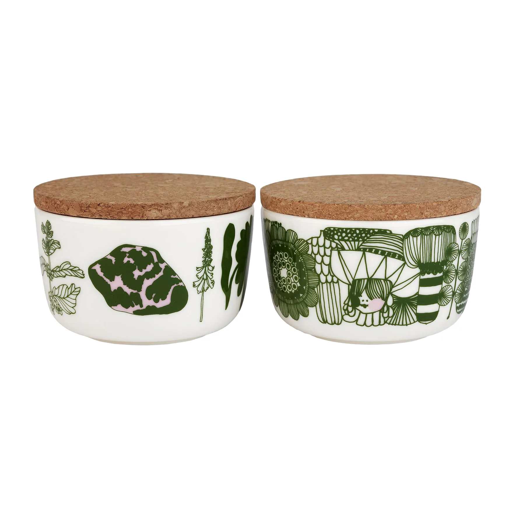 Set de 2 boles Elokuun Varjot 2,5 dl, blanco-verde-rosa Marimekko