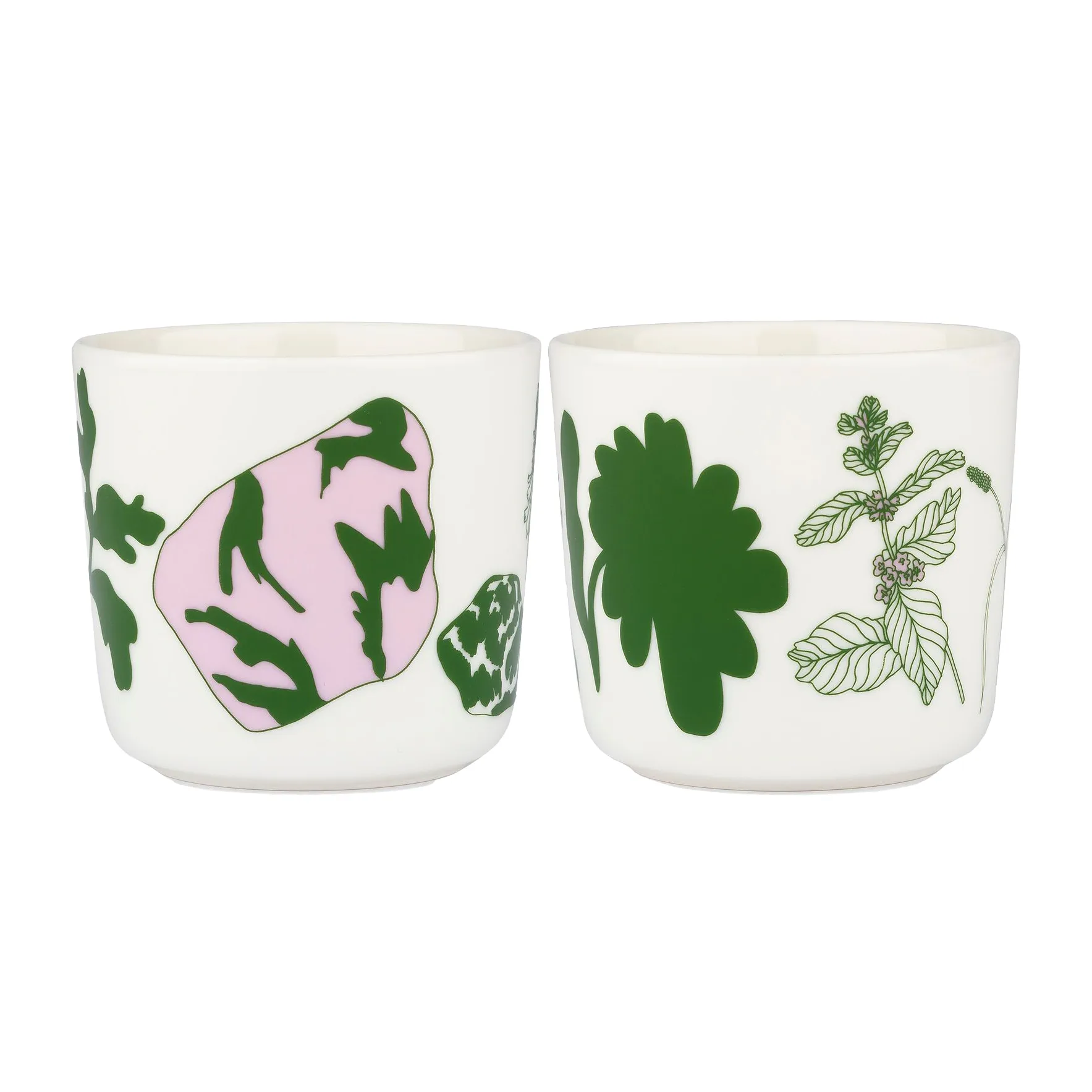 Set de 2 tazas de café sin asa Elokuun Varjot 20 cl, blanco-verde-rosa Marimekko
