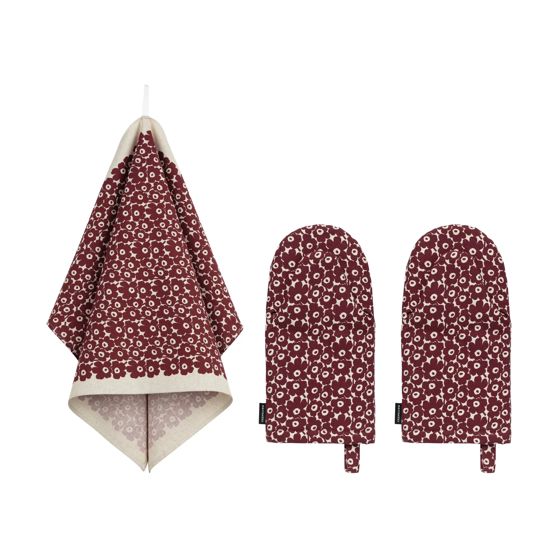 Set de cocina Pikkuinen Unikko, 3 piezas, Linen-burgundy Marimekko