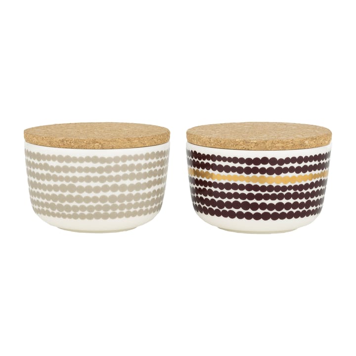 Set de cuencos con tapa Räsymatto 25 cl - Blanco-beige-granate-dorado - Marimekko