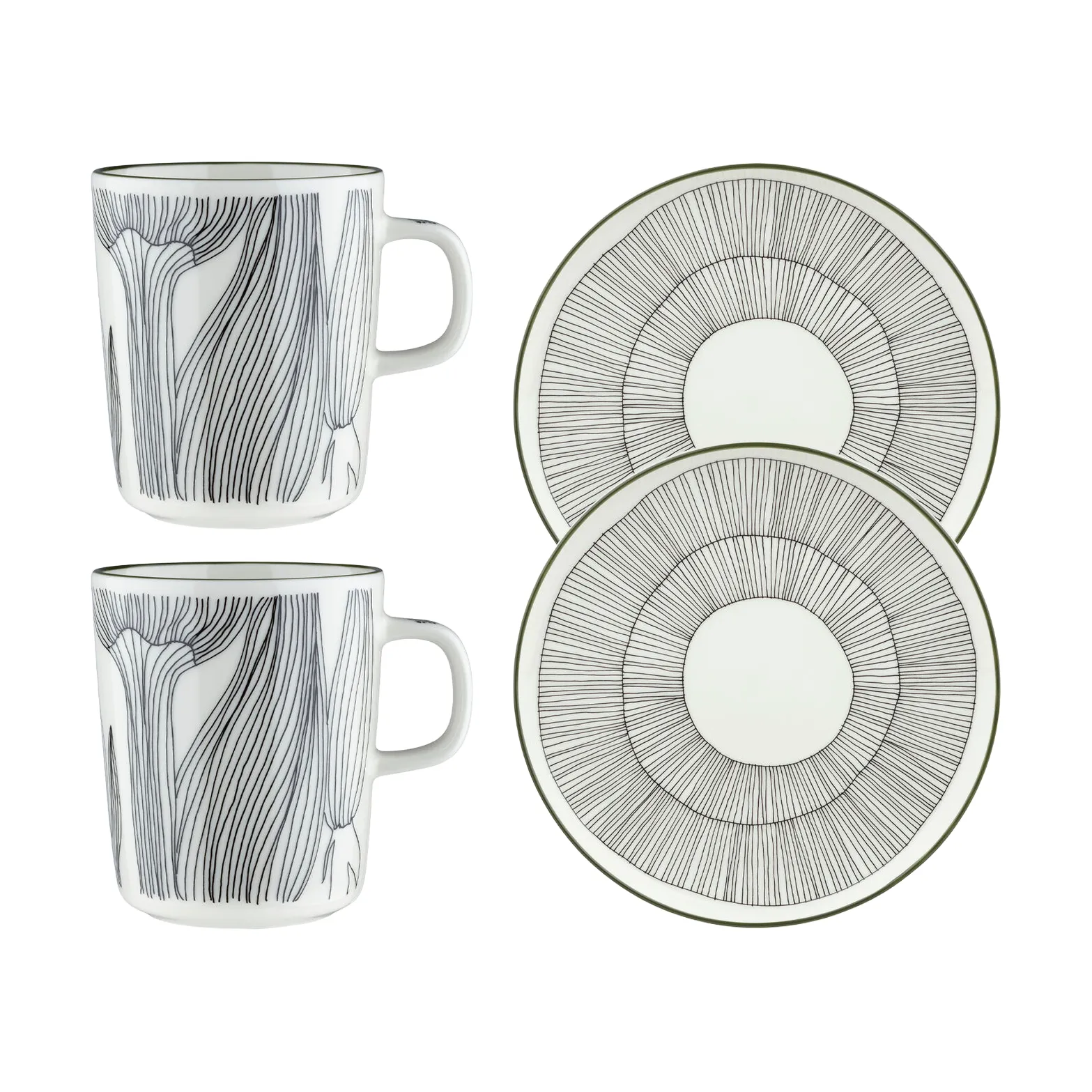 Set de desayuno Kukat Puhkeavat 4 piezas, Blanco-verde bosque-negro Marimekko