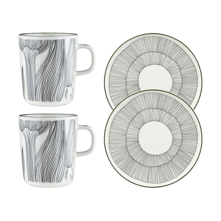 Set de desayuno Kukat Puhkeavat 4 piezas - Blanco-verde bosque-negro - Marimekko