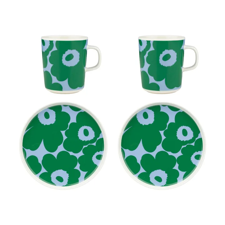 Set de desayuno Unikko - White-green-light blue, 4 piezas - Marimekko