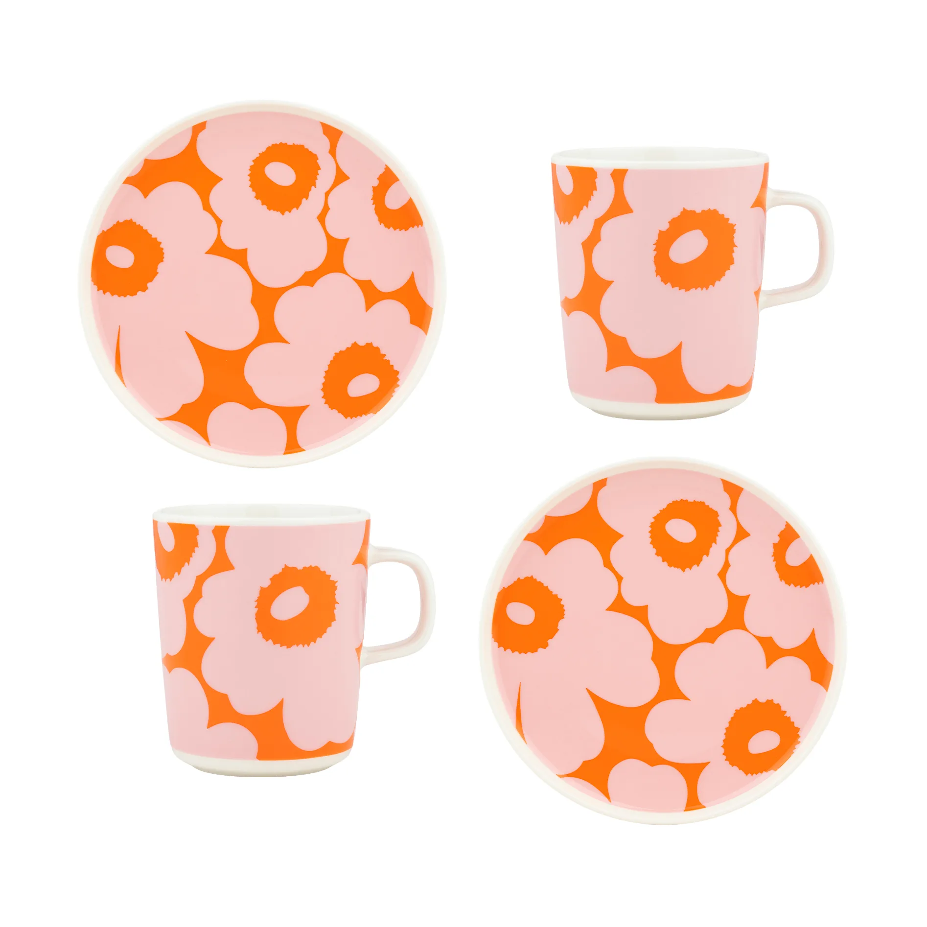 Set de desayuno Unikko, White-pink-orange, 4 piezas Marimekko