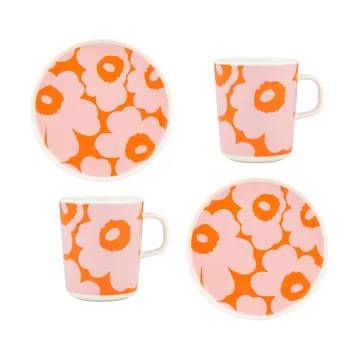 Set de desayuno Unikko - White-pink-orange, 4 piezas - Marimekko