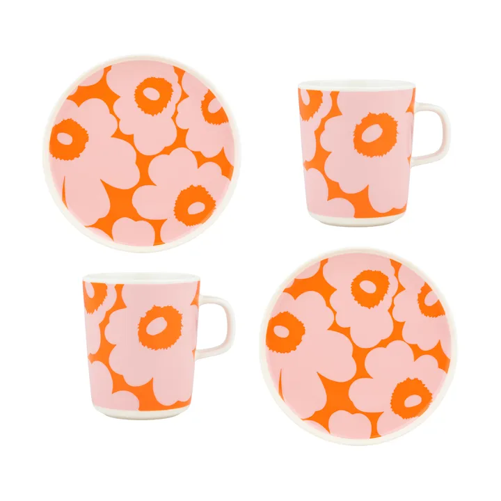Set de desayuno Unikko - White-pink-orange, 4 piezas - Marimekko