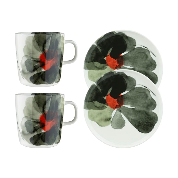 Set de desayuno Valssi 4 piezas - Blanco-verde bosque-rojo tomate - Marimekko