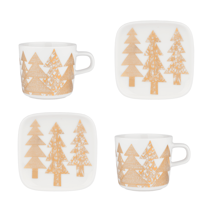 Set de taza y plato Kuusikossa 4 piezas - White-gold - Marimekko