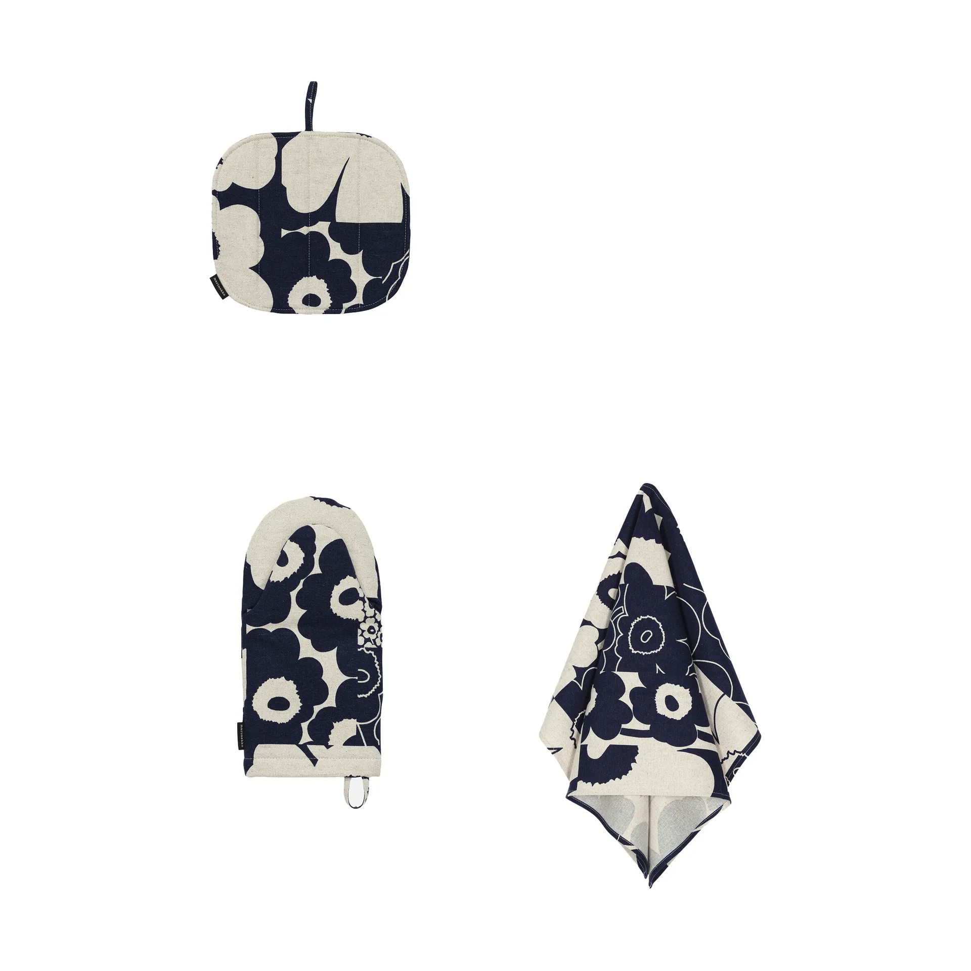 Set de textiles de cocina Unikko collage 3 piezas, Linen-dark blue Marimekko