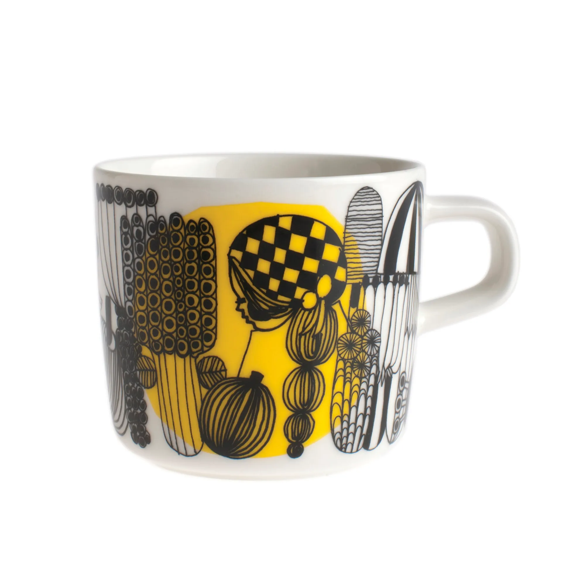 Taza de café Siirtolapuutarha 20 cl, blanco-negro-amarillo Marimekko