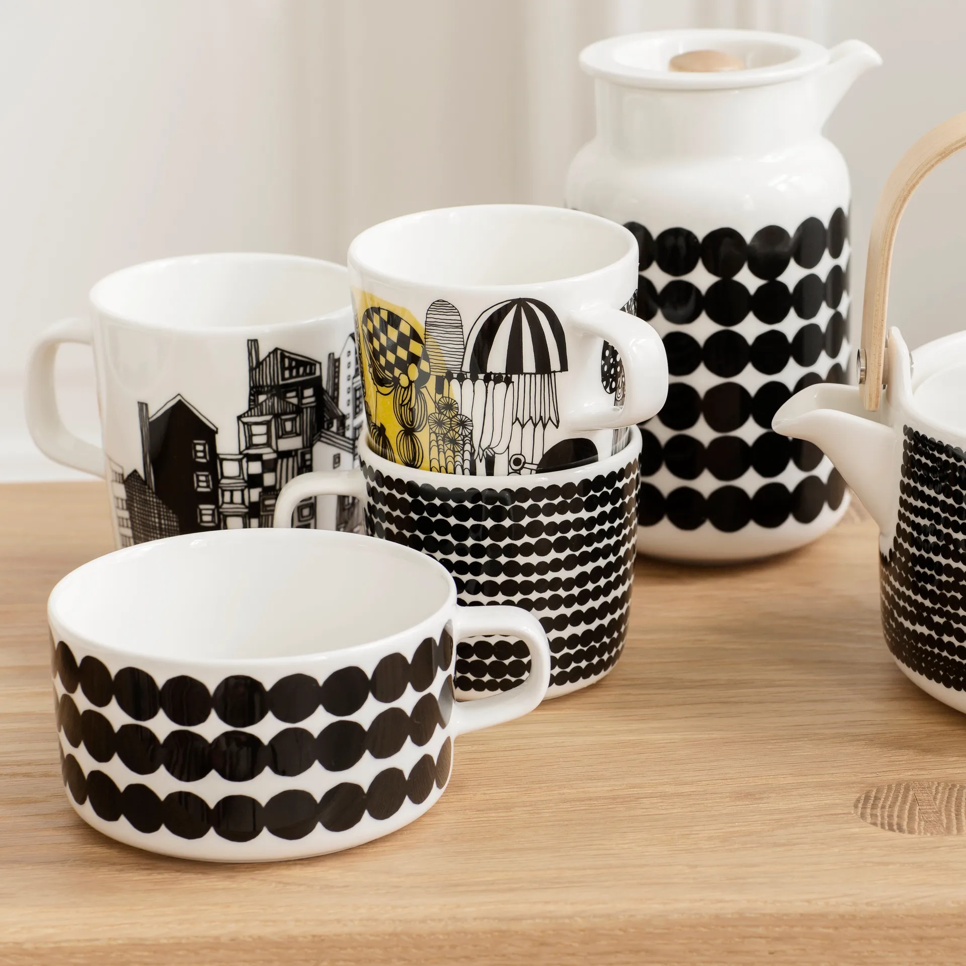 Taza de café Siirtolapuutarha 20 cl, blanco-negro-amarillo Marimekko