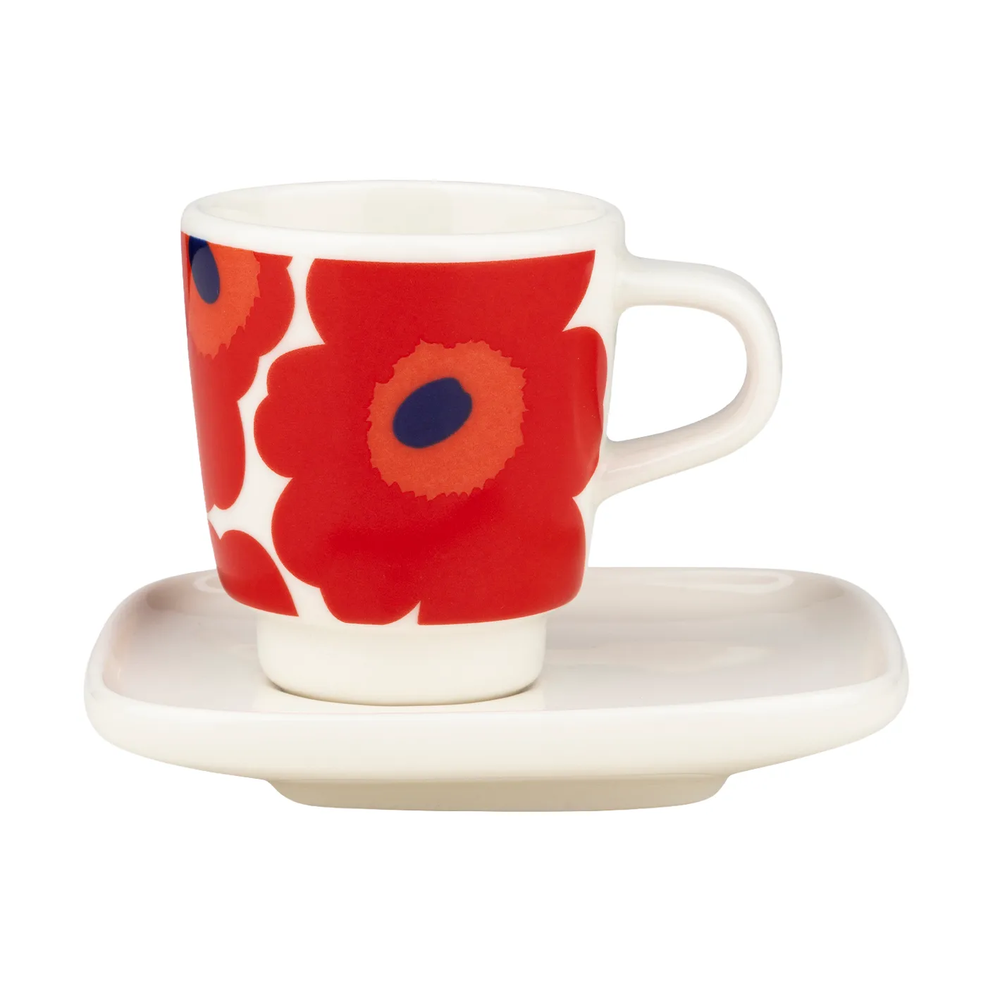 Taza de espresso con plato Unikko, 2 piezas, White-red-blue Marimekko