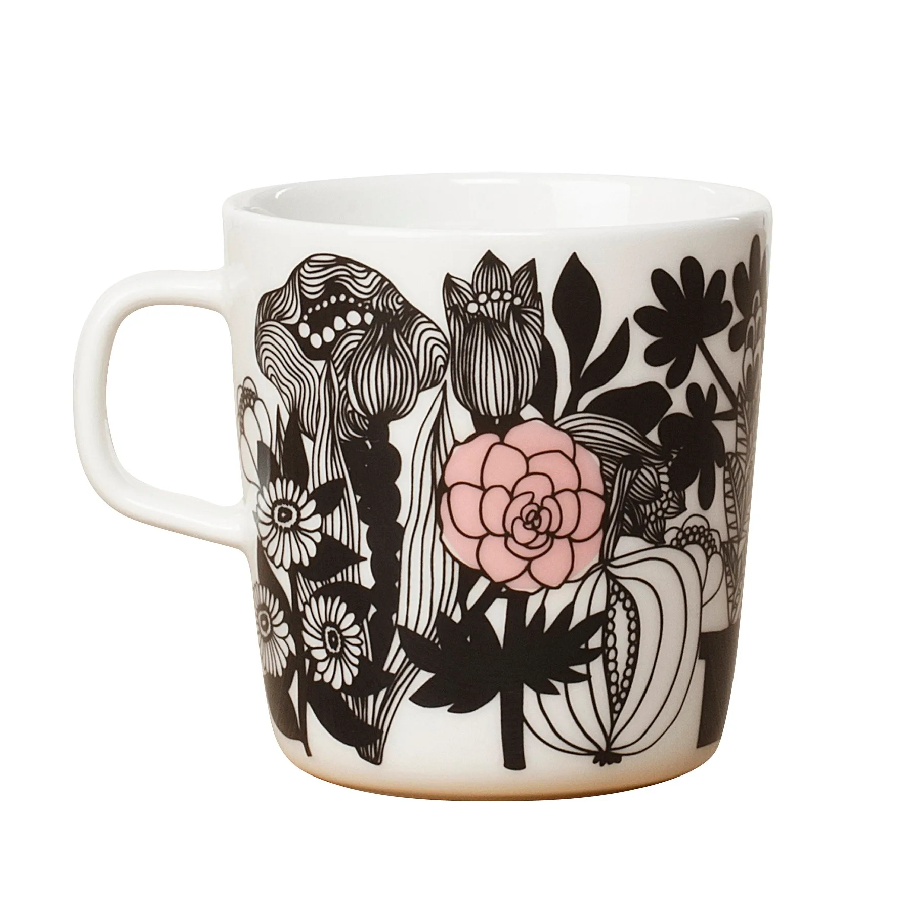 Taza de té Siirtolapuutarha 4 dl, negro-blanco-rosa Marimekko