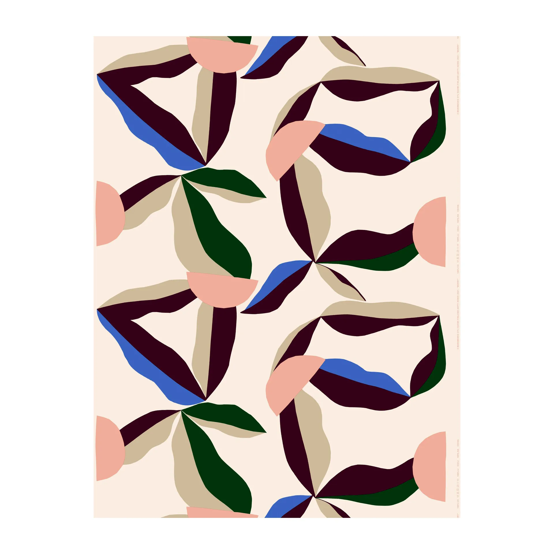 Tela de algodón Berry sin blanquear, Cotton-red-dazzlingblue Marimekko
