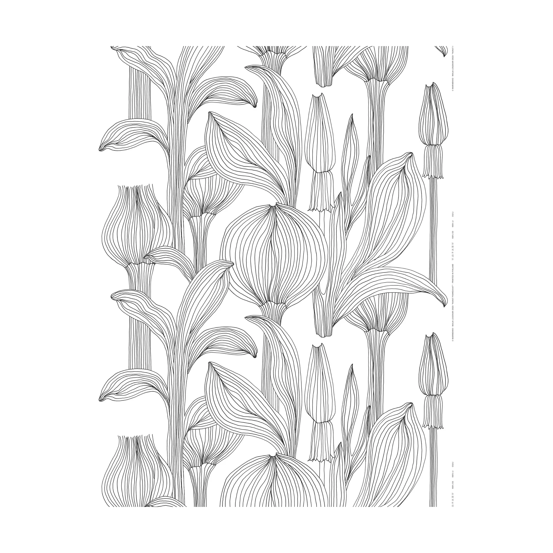 Tela de algodón Kukat Puhkeavat, White-black Marimekko