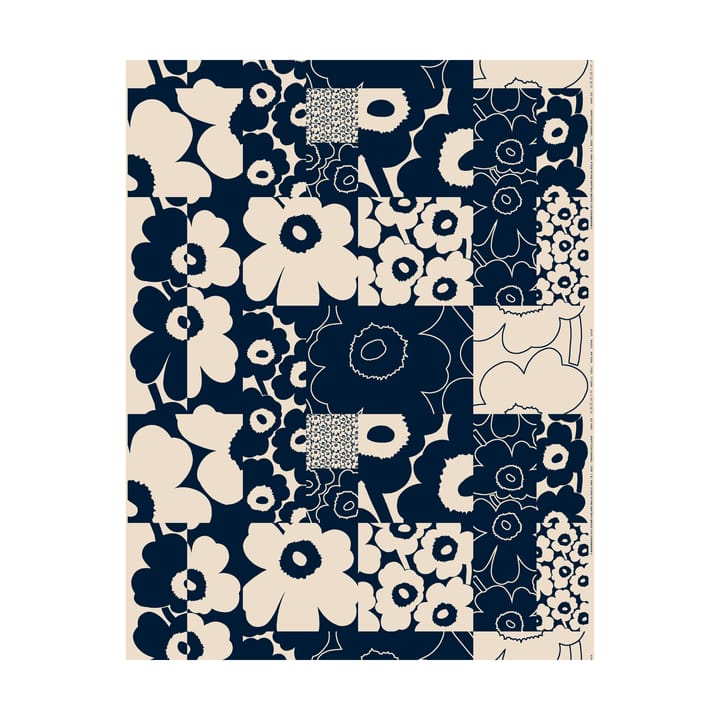 Tela de algodón-lino Unikko collage - Linen-dark navy - Marimekko
