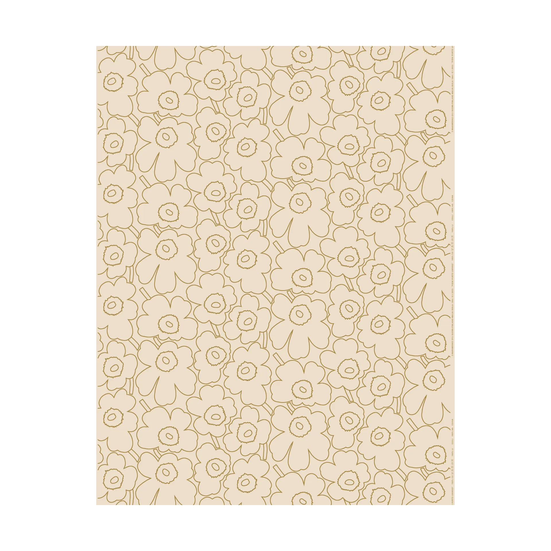 Tela de algodón-lino Unikko pequeño trazo, Linen-gold Marimekko