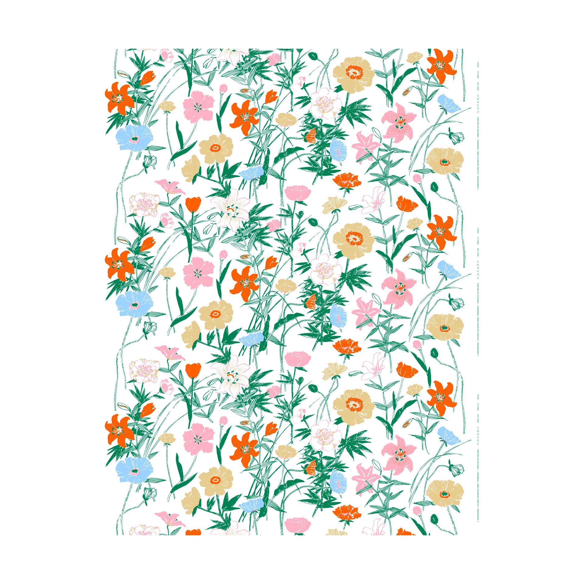 Tela de algodón Perenna, White-green-beige-light pink Marimekko