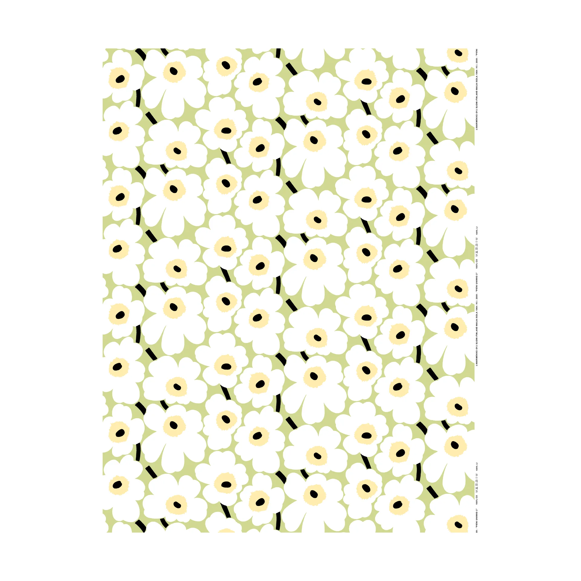 Tela de algodón Pieni Unikko, Pera, blanco, melón, verde oscuro Marimekko