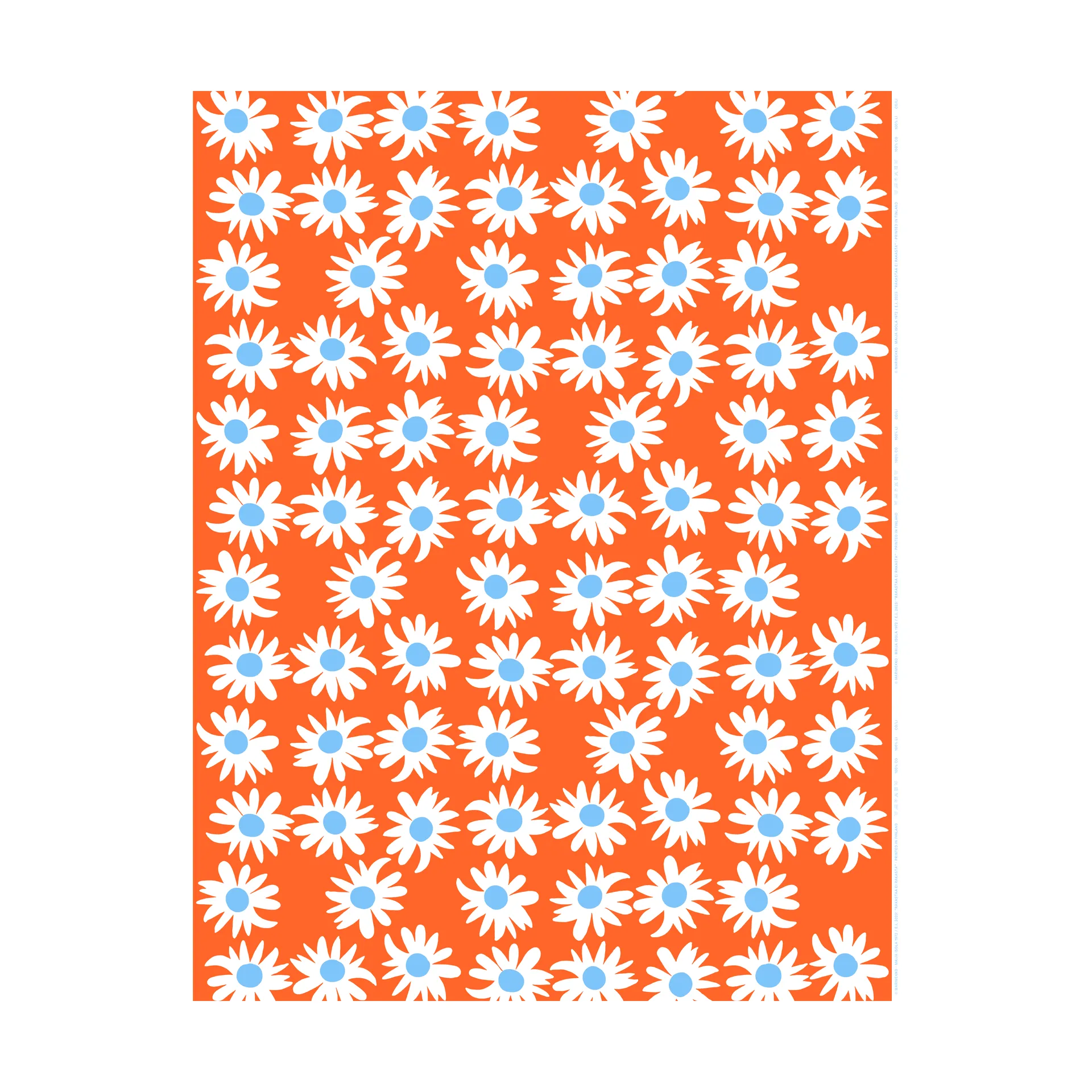 Tela de algodón Rakastaa ei rakasta, Orange-Off-white-light blue Marimekko