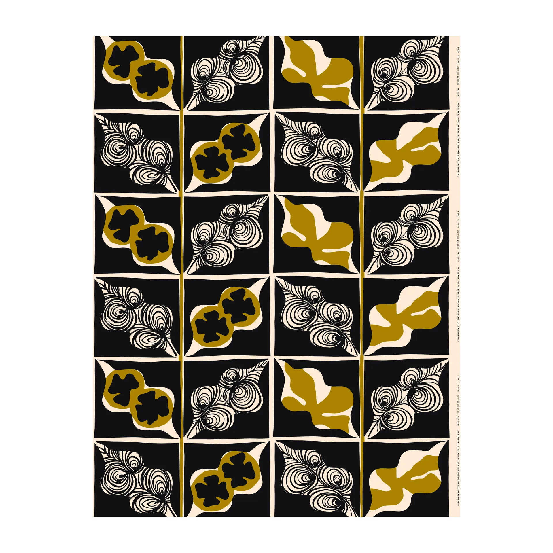 Tela de algodón Rukinlapa sin blanquear, azul oscuro-verde-blanco Marimekko