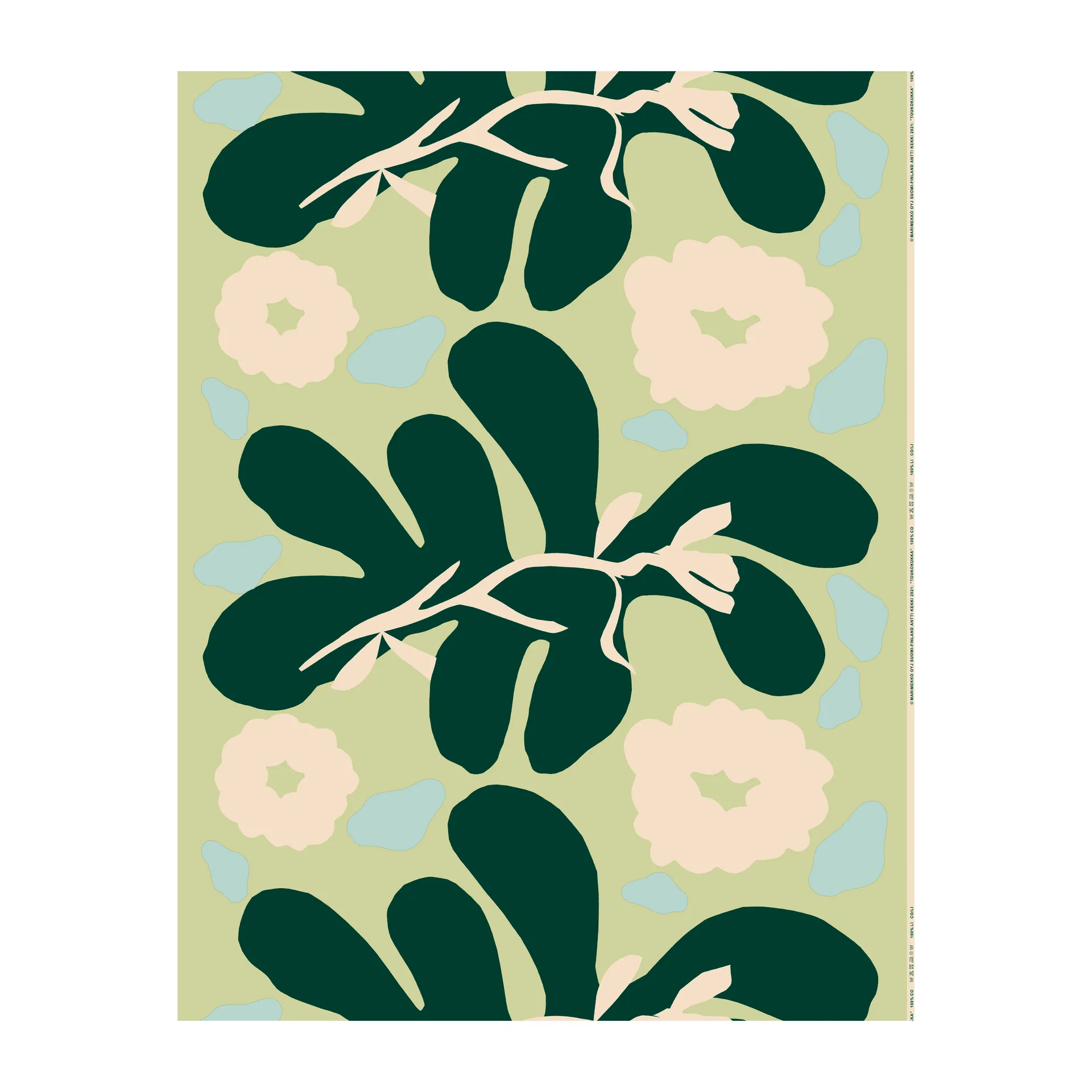 Tela de algodón Toukokukka, Green-cotton-menta Marimekko