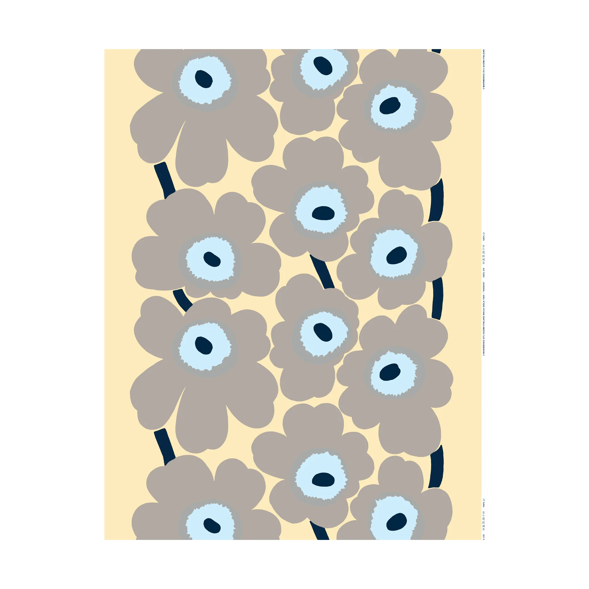 Tela de lino Unikko, Sand-grey-pale blue Marimekko