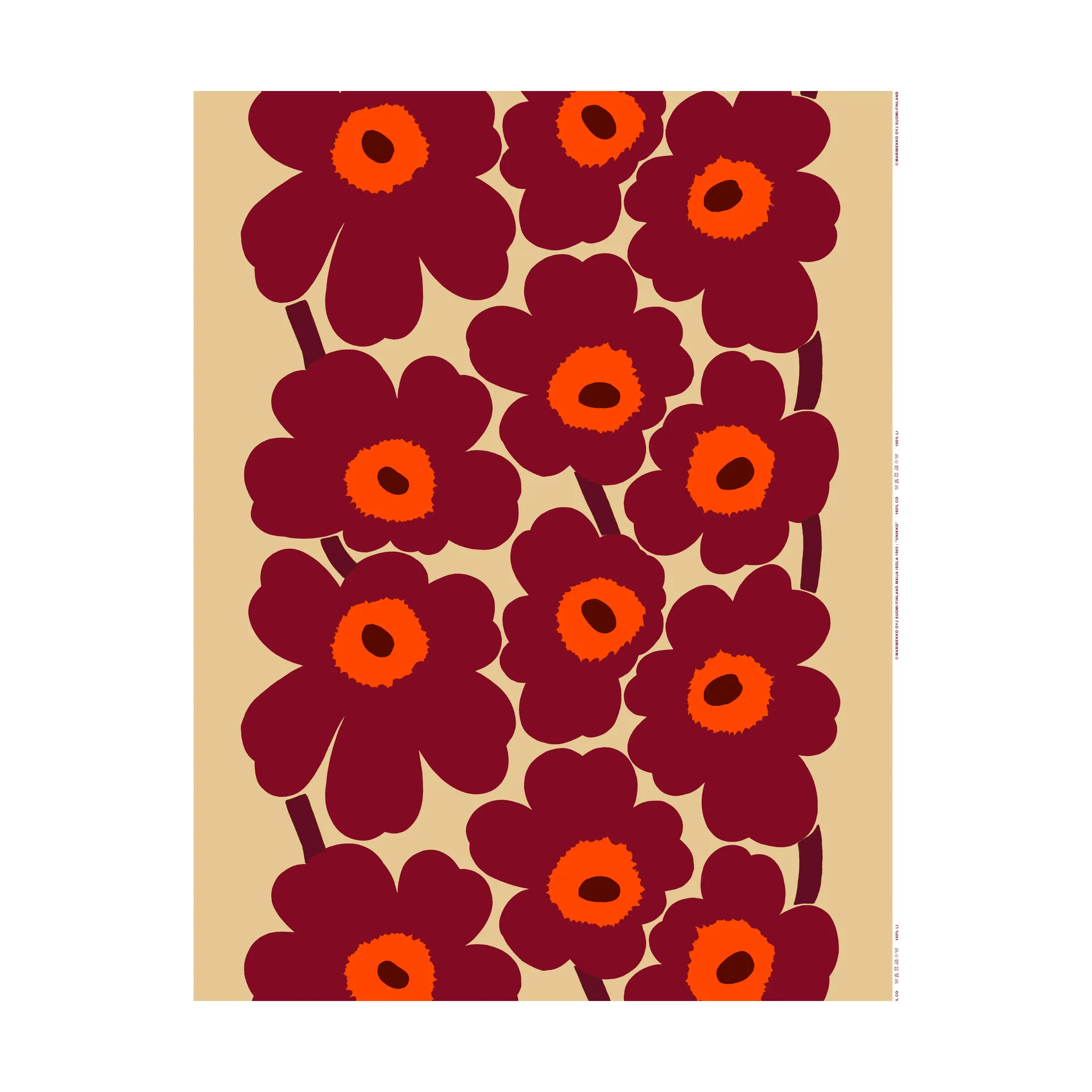 Tela de lino Unikko, Vanilla-wine red-red Marimekko