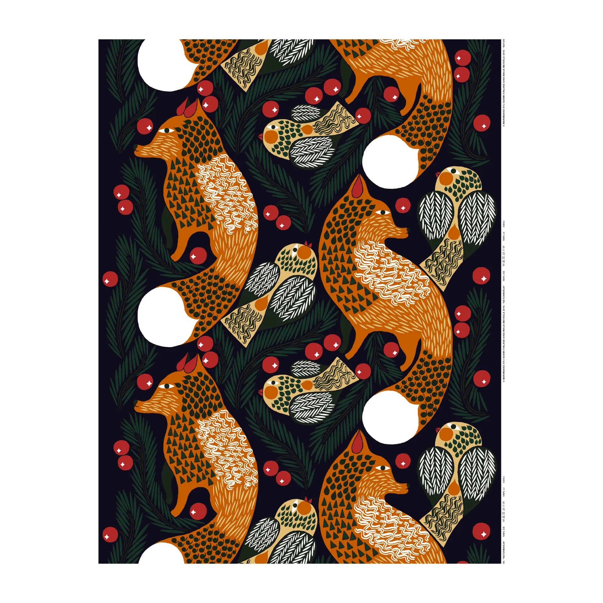 Tela Ketunmarja, azul oscuro-marrón-verde oscuro Marimekko