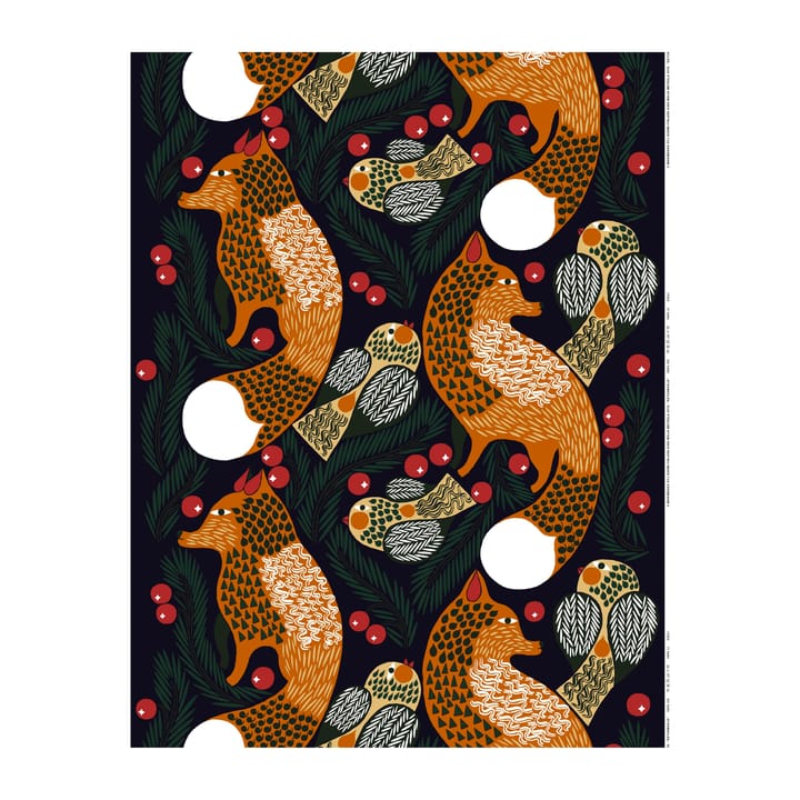 Tela Ketunmarja - azul oscuro-marrón-verde oscuro - Marimekko
