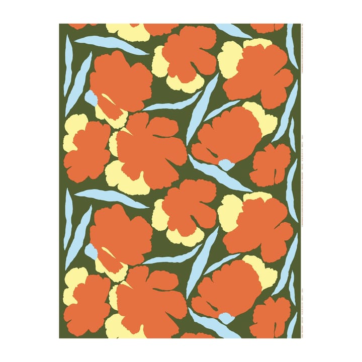 Tela Malvikki, verde oscuro-naranja-amarillo Marimekko