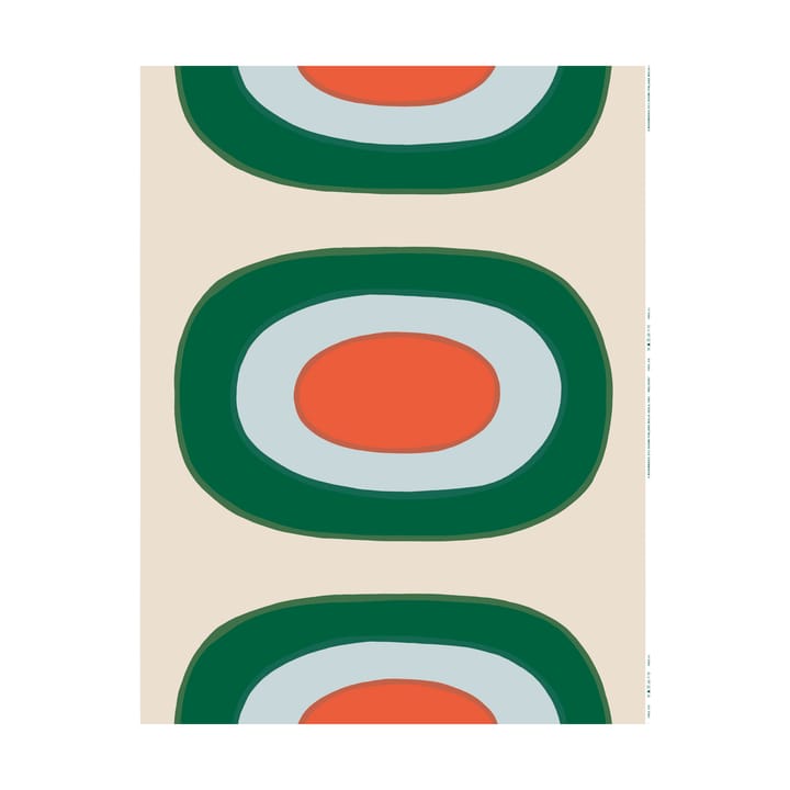 Tela Melooni algodón, Off white-green-l. blue-orange Marimekko
