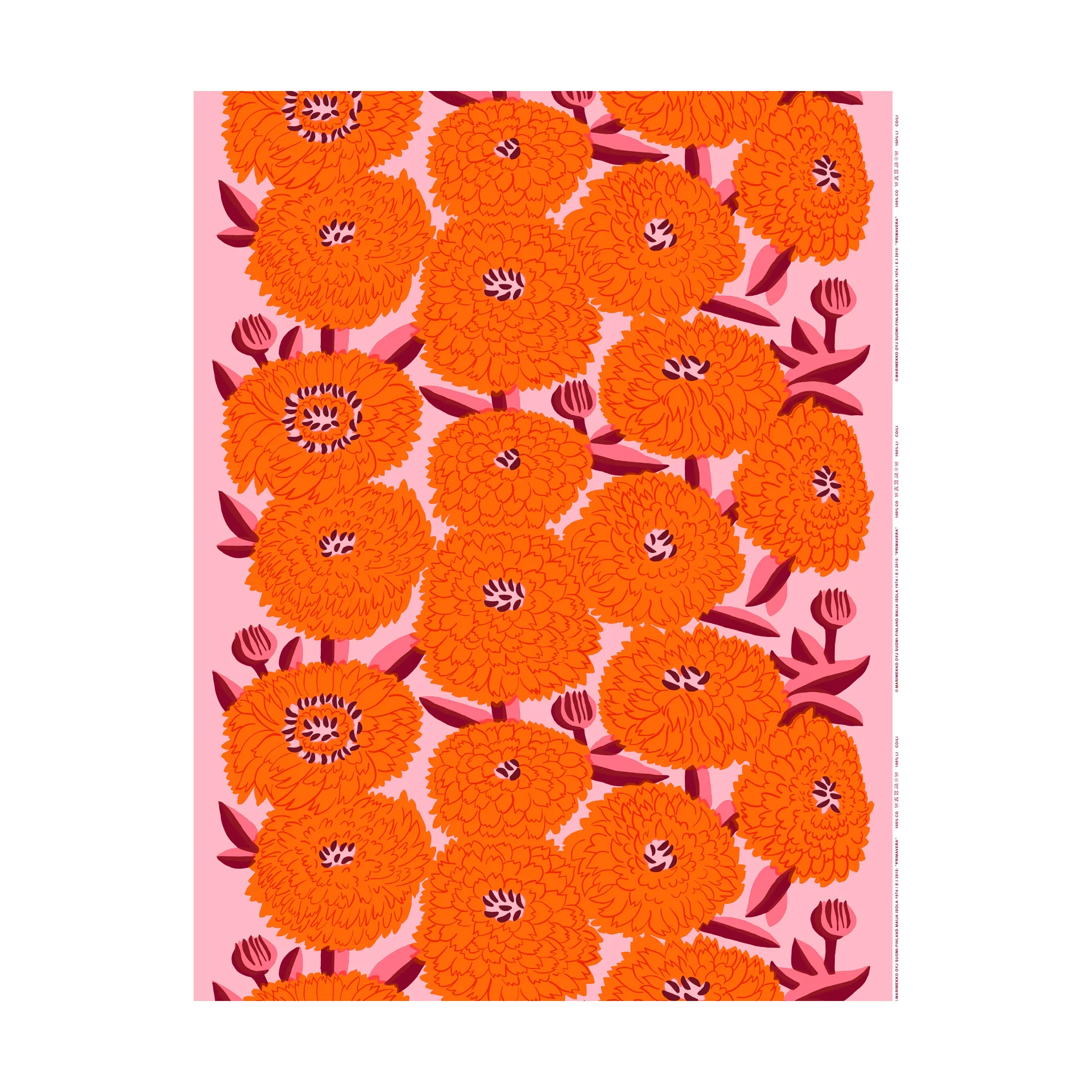 Tela Primavera, Light pink-orange-winered Marimekko