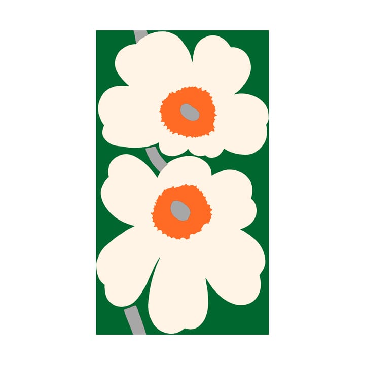 Tela satén de algodón Unikko 60 aniversario , Green-off white-orange Marimekko