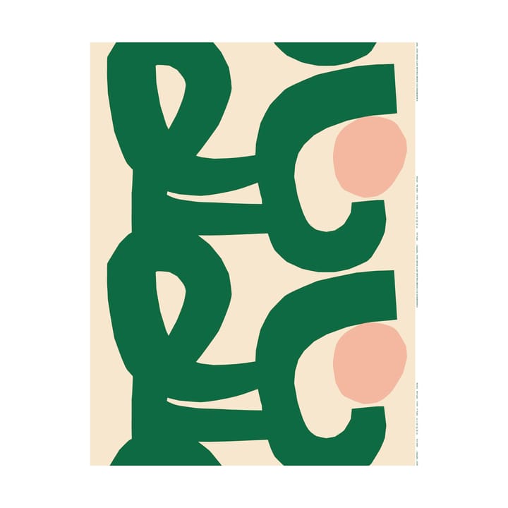Tela Seppel algodón, Off white-green-l. red Marimekko